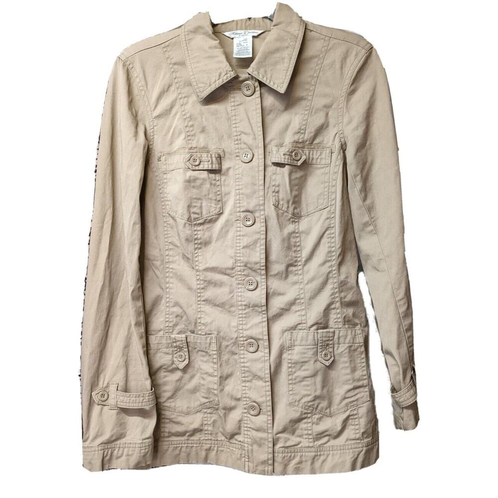Y2K Maison Christine ShortTrench Coat Light Utility Jacket Tan Twill Sz 8 Medium